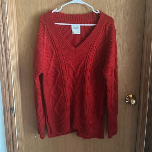 Abercrombie & Fitch Sweaters - Abercrombie & Fitch V-neck mixed Cable Knit Sweater oversized Red Small